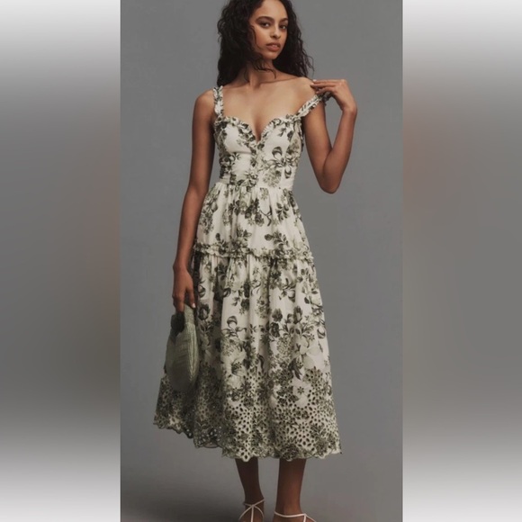 Anthropologie Dresses & Skirts - Anthropologie Sleeveless Sweatheart Maxi Dress with Olive Floral Print Sz XL